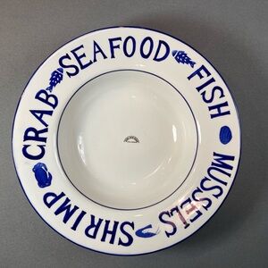 Over and Back Seafood Serving Bowl Bar Harbor Collection Blue + White 14‎ x 3.5”